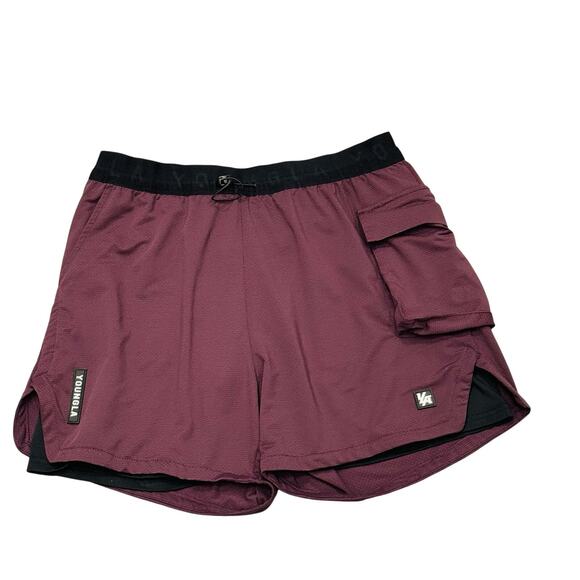 YoungLA MENS ATHLETIC WORKOUT GYM SHORTS LOGO BURGUNDY SZ M ATHLEISURE - Picture 1 of 6